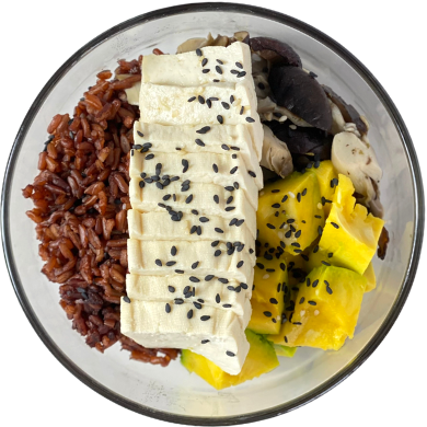 Tofu, saute mixed mushroom, avocado, brown rice